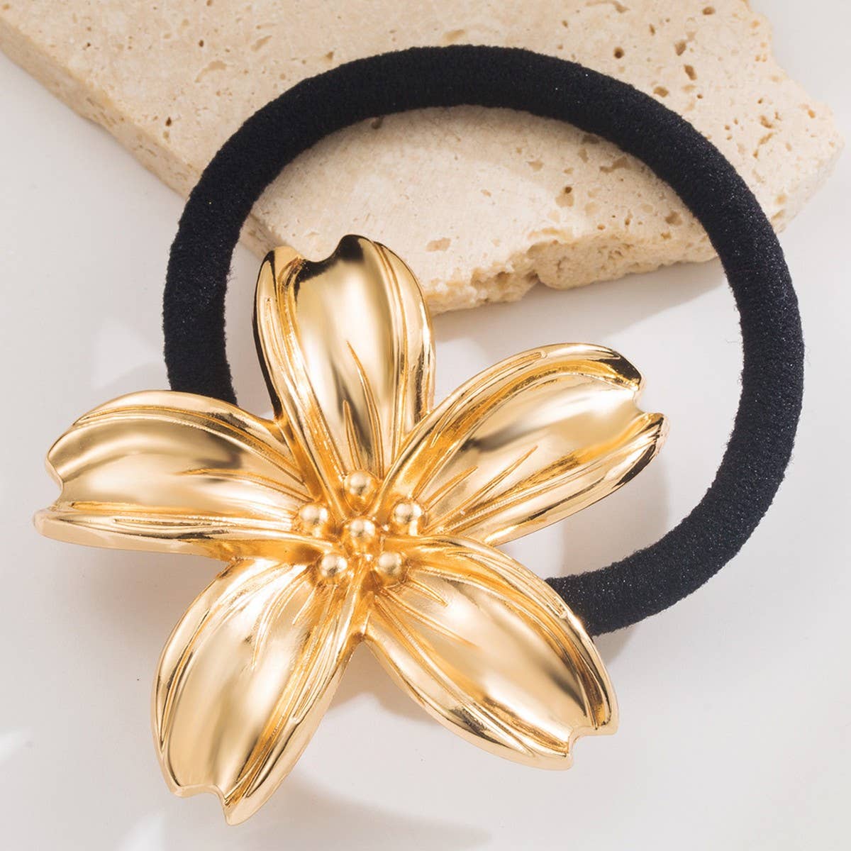 Metal Leaf Flower Elastic Hair Tie for Women