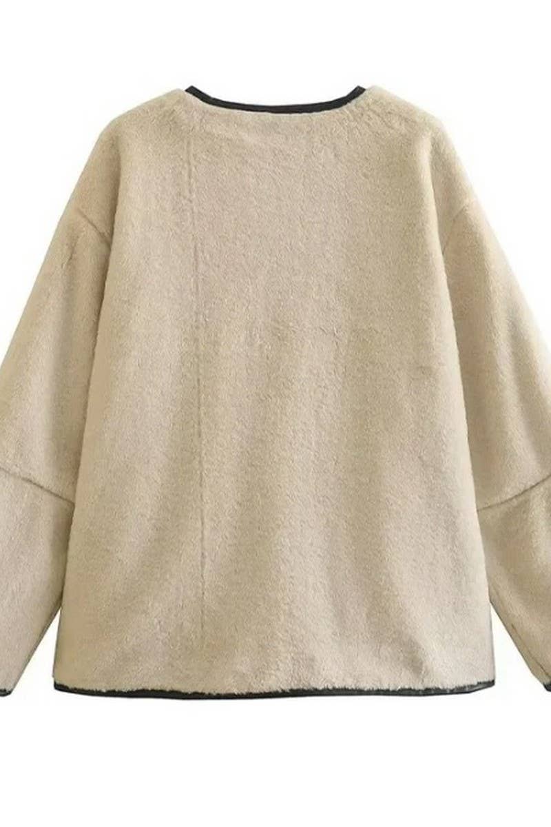 CWOCO1070_SINGLE BREASTED CREWNECK FUR-PROOF JACKET