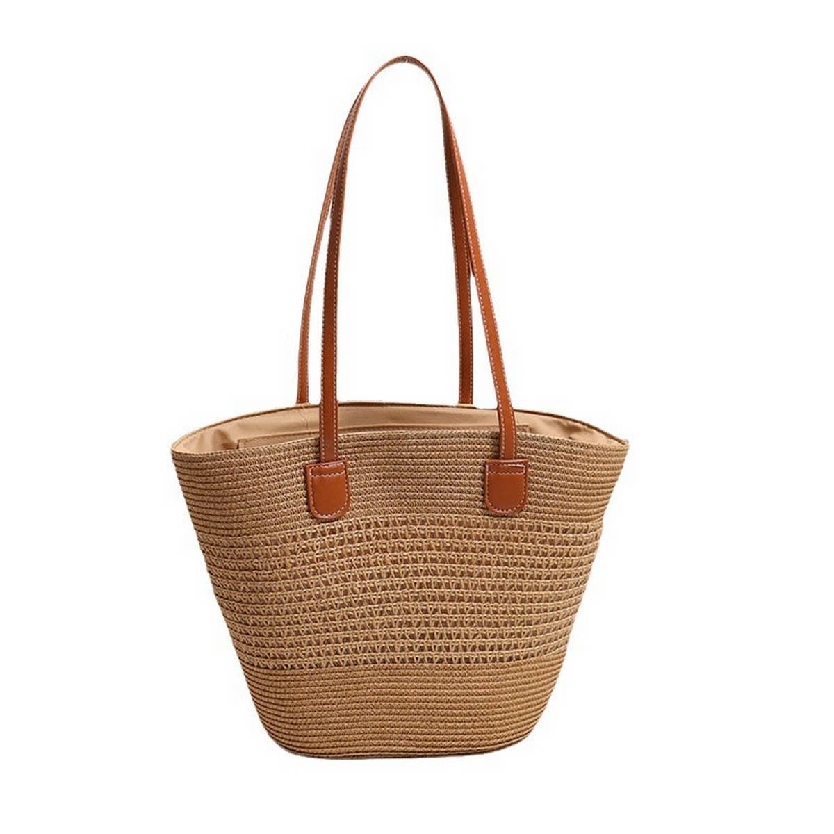 HOLLOW STRIPED ONE-SHOULDER BEACH STRAW BAG_CWAB1867