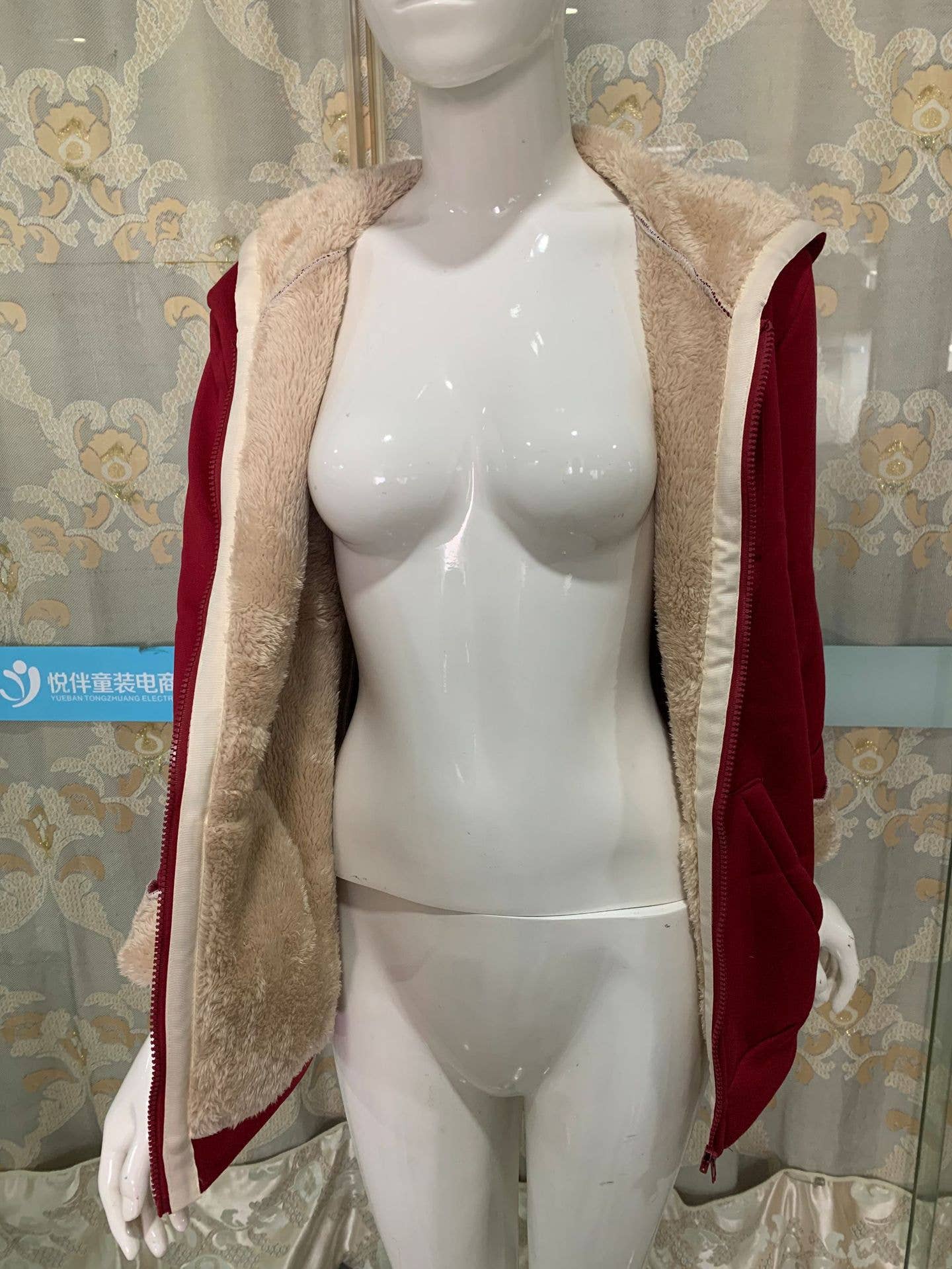 CWOHOL0284_ZipUp Open Front Hoodie In Fleece Long Sleeve Top