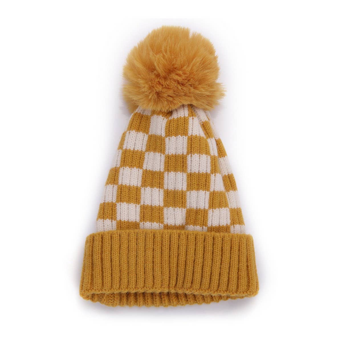 CHILDREN CHECKERBOARD PLAID KNIT HAT_CWAH0734