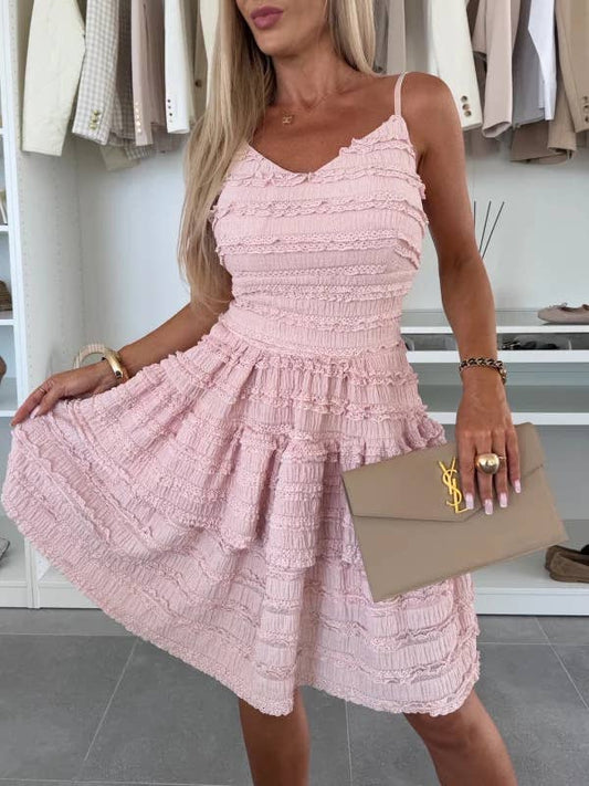 Solid-colored backless sexy halter lace dress