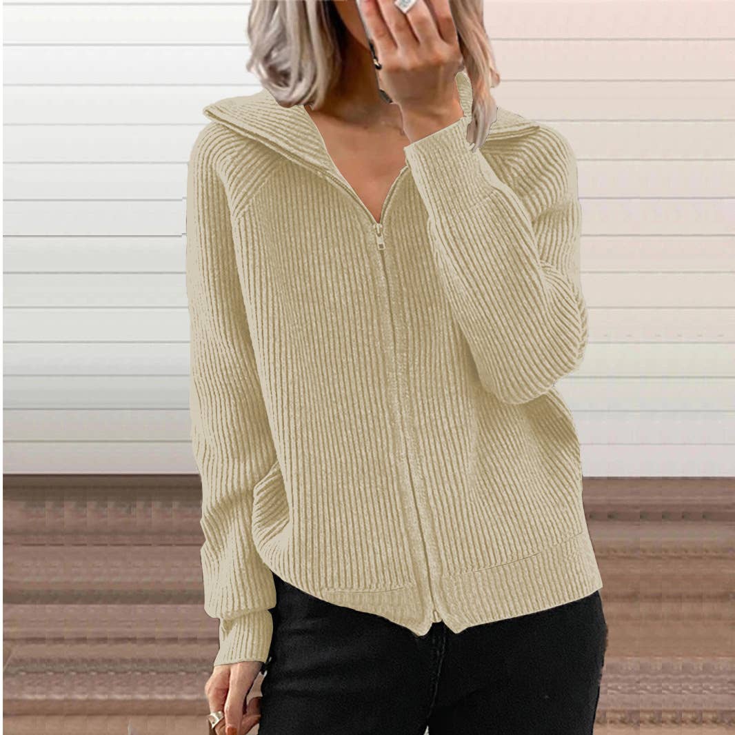 Striped casual loose knitted zipper cardigan