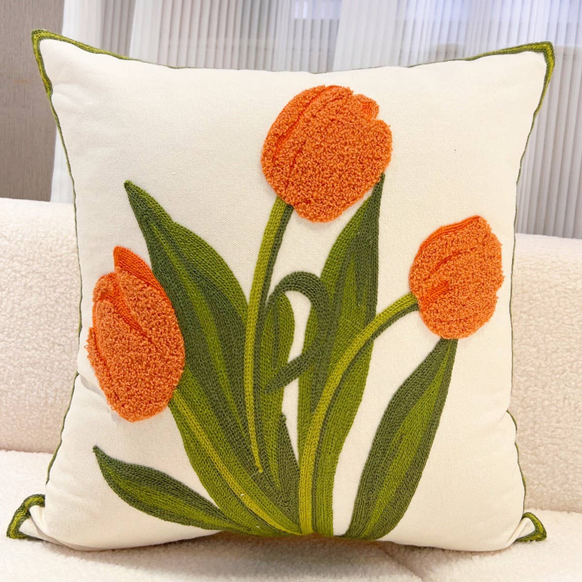 Tulip Embroidered Cute Pillow Cover for Bed & Sofa