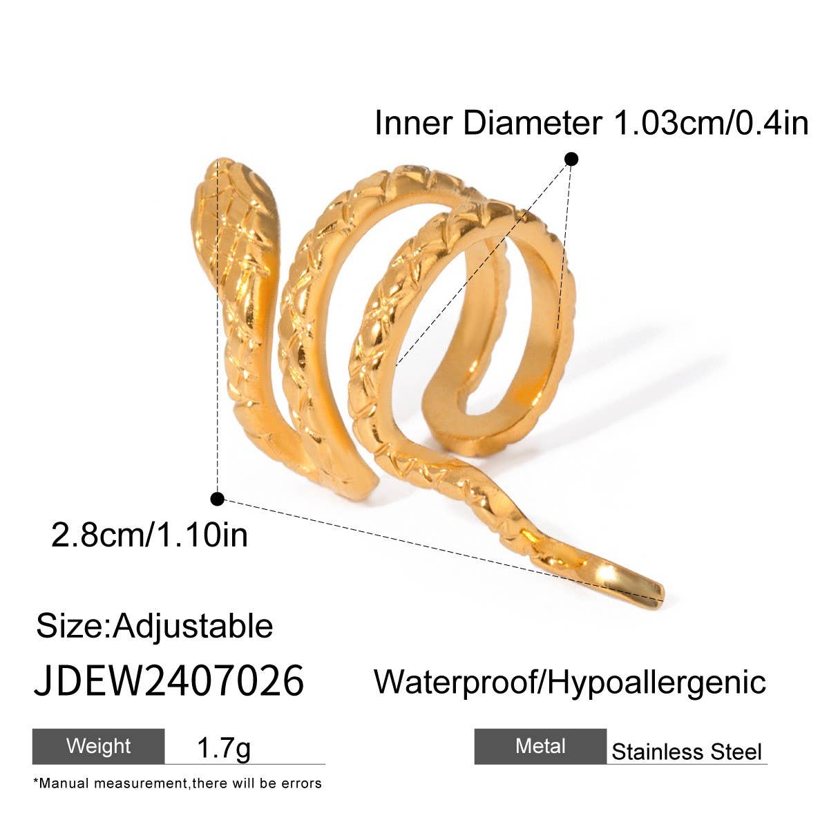 18K GOLD STAINLESS STEEL SNAKE EARRINGS EAR CUFF_CWASC1644