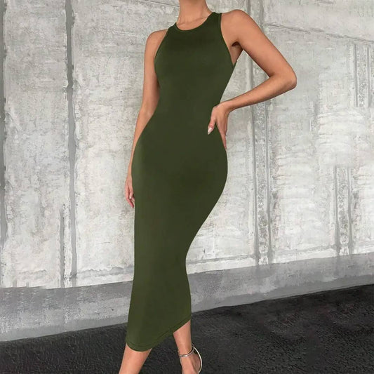 SOLID COLOR SEXY CUT OUT VEST SHEATH DRESS_CWDSD3098