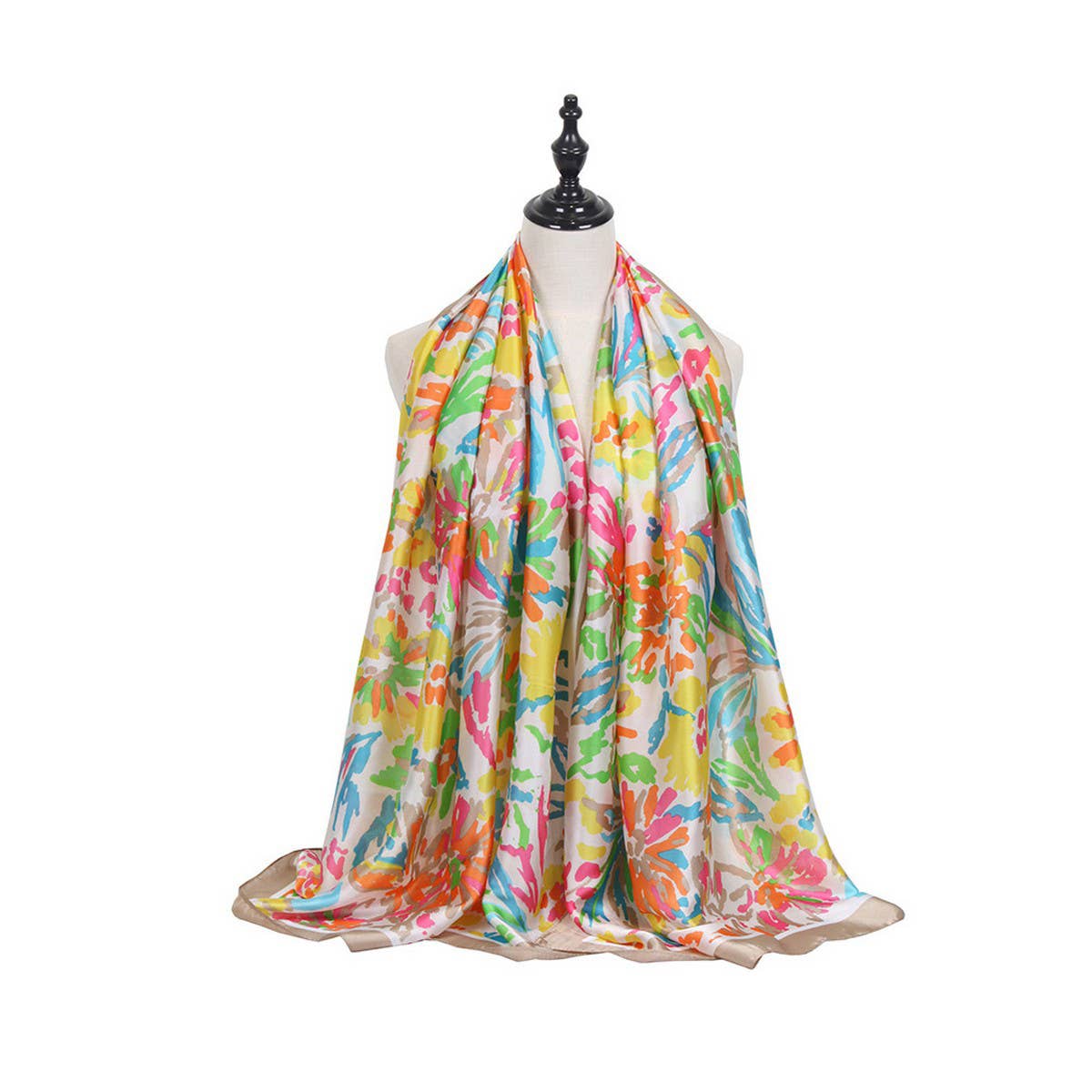 Rainbow Floral Satin Scarf - Summer Sunproof Wrap_CWASC0673