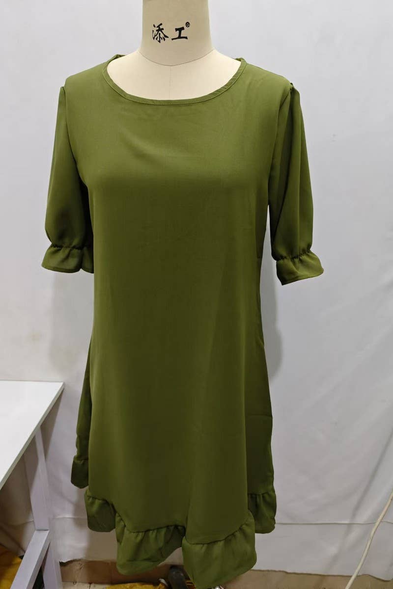 CWDSD10874_VINTAGE COTTON LINEN SHORT SLEEVE SWING DRESS