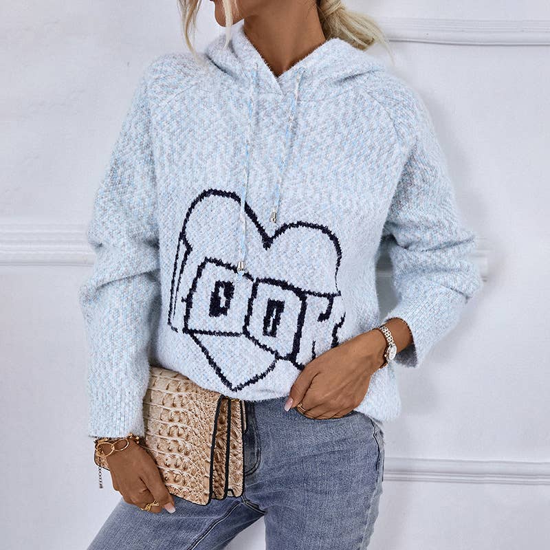 Hooded drawstring female pullover sweater