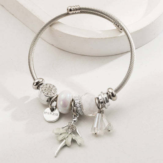 Stylish Silver Bracelet with Ballerina & Butterfly_CWMM8573
