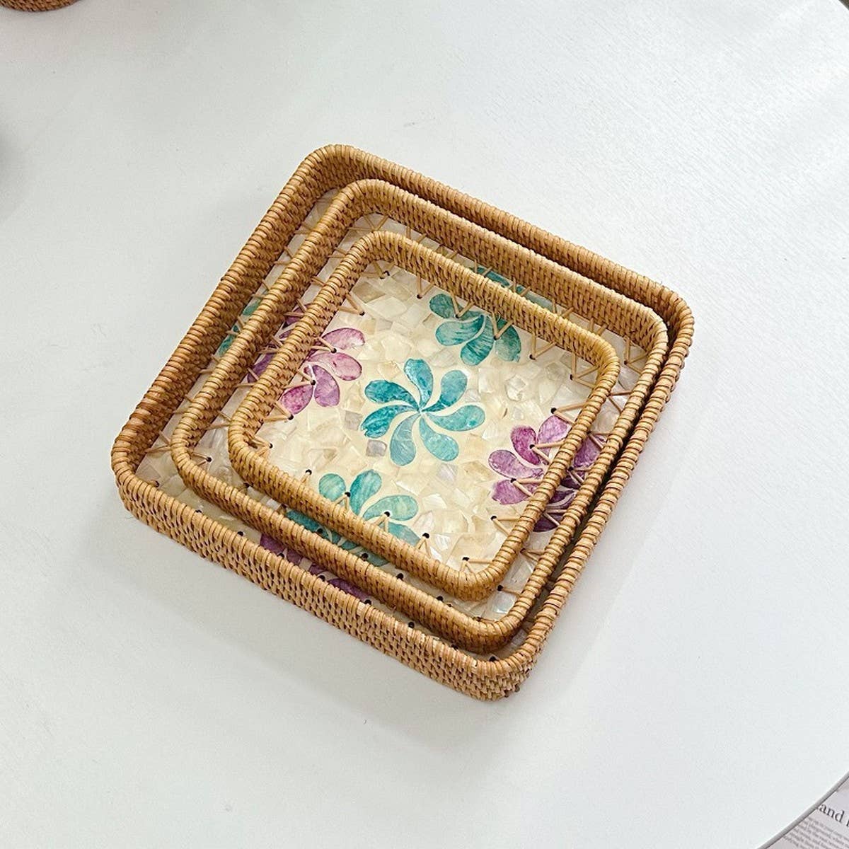 RATTAN COLORFUL SHELL FRUIT TRAY THREE-PIECE SET_CWMM4407