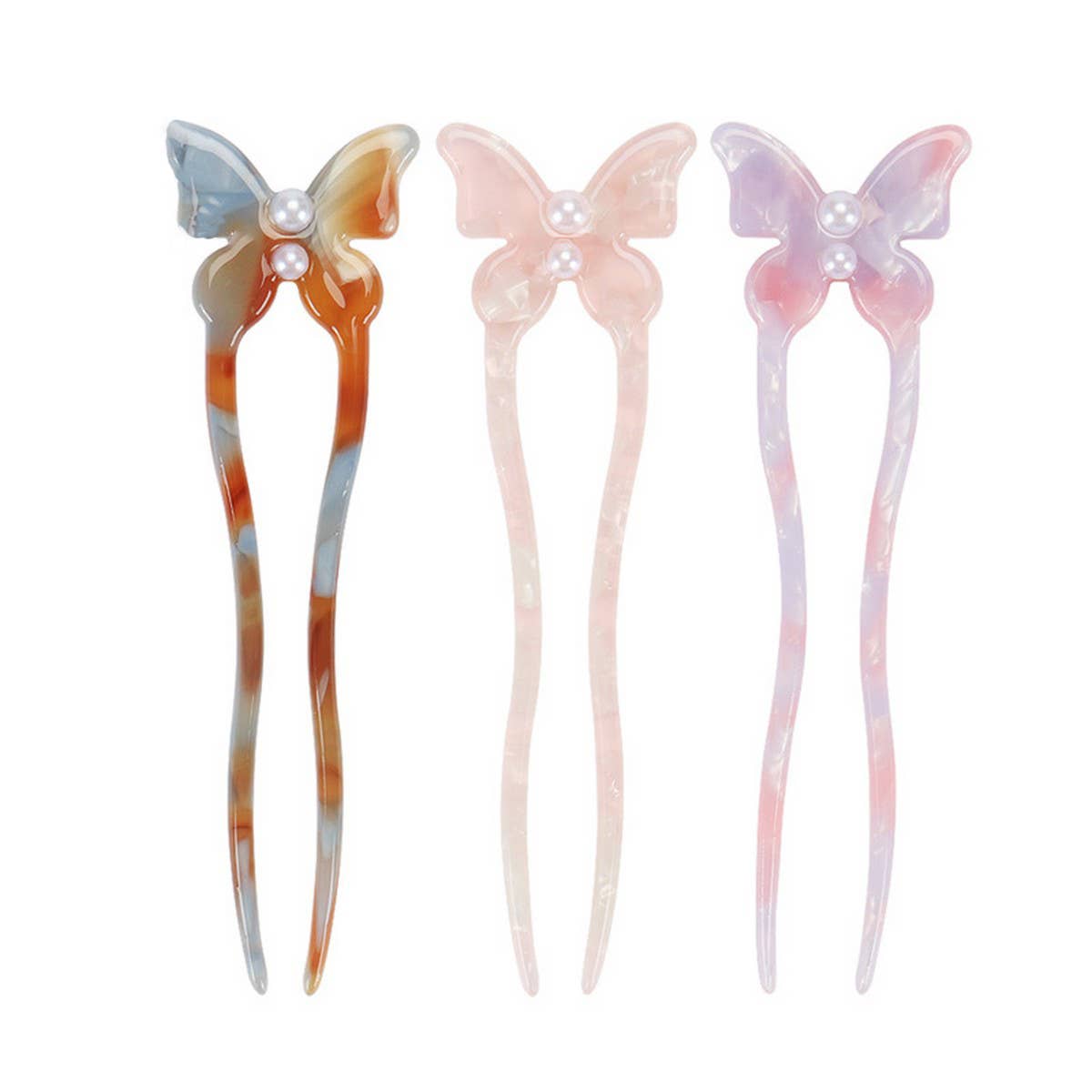 BUTTERFLY ACETATE HAIRPIN U-SHAPED PEARL HAIRPIN_CWAHA4207