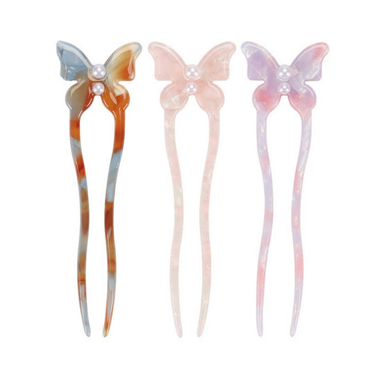 BUTTERFLY ACETATE HAIRPIN U-SHAPED PEARL HAIRPIN_CWAHA4207