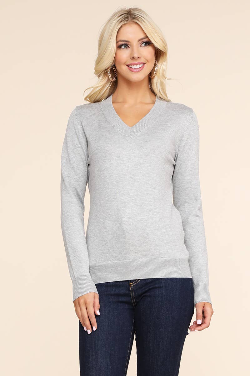 AWOSWL284_Simple V-Neck Pullover Soft Knit Sweater