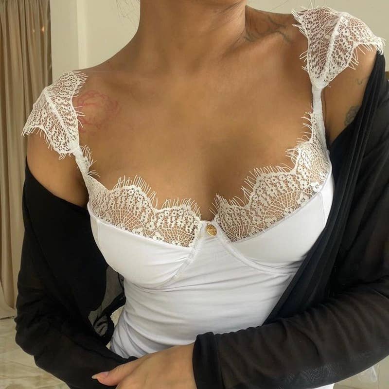 Street style Hot girl sexy lace halter top