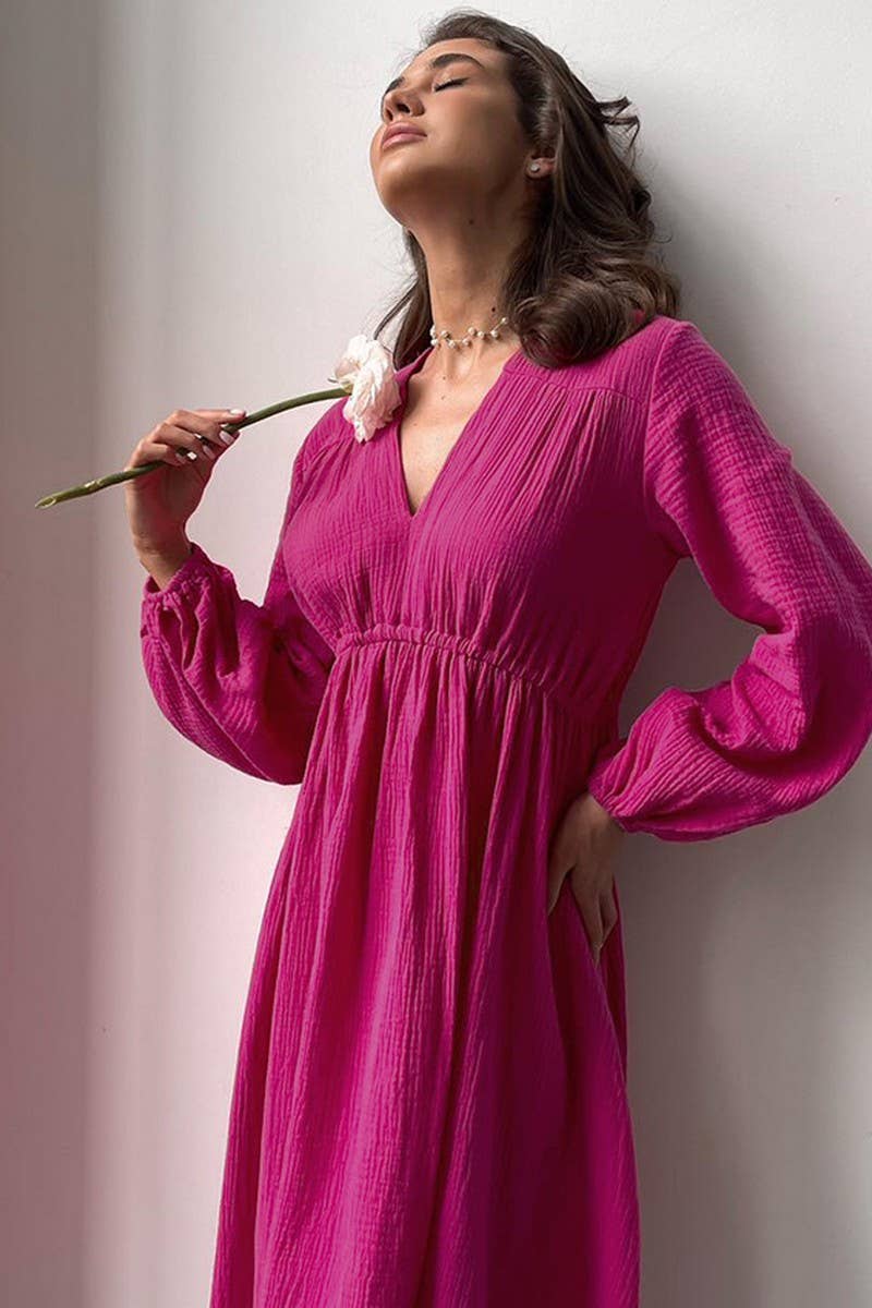 CWDTD0421_V LOOSE COTTON BLACK LONG-SLEEVED NIGHTDRESS