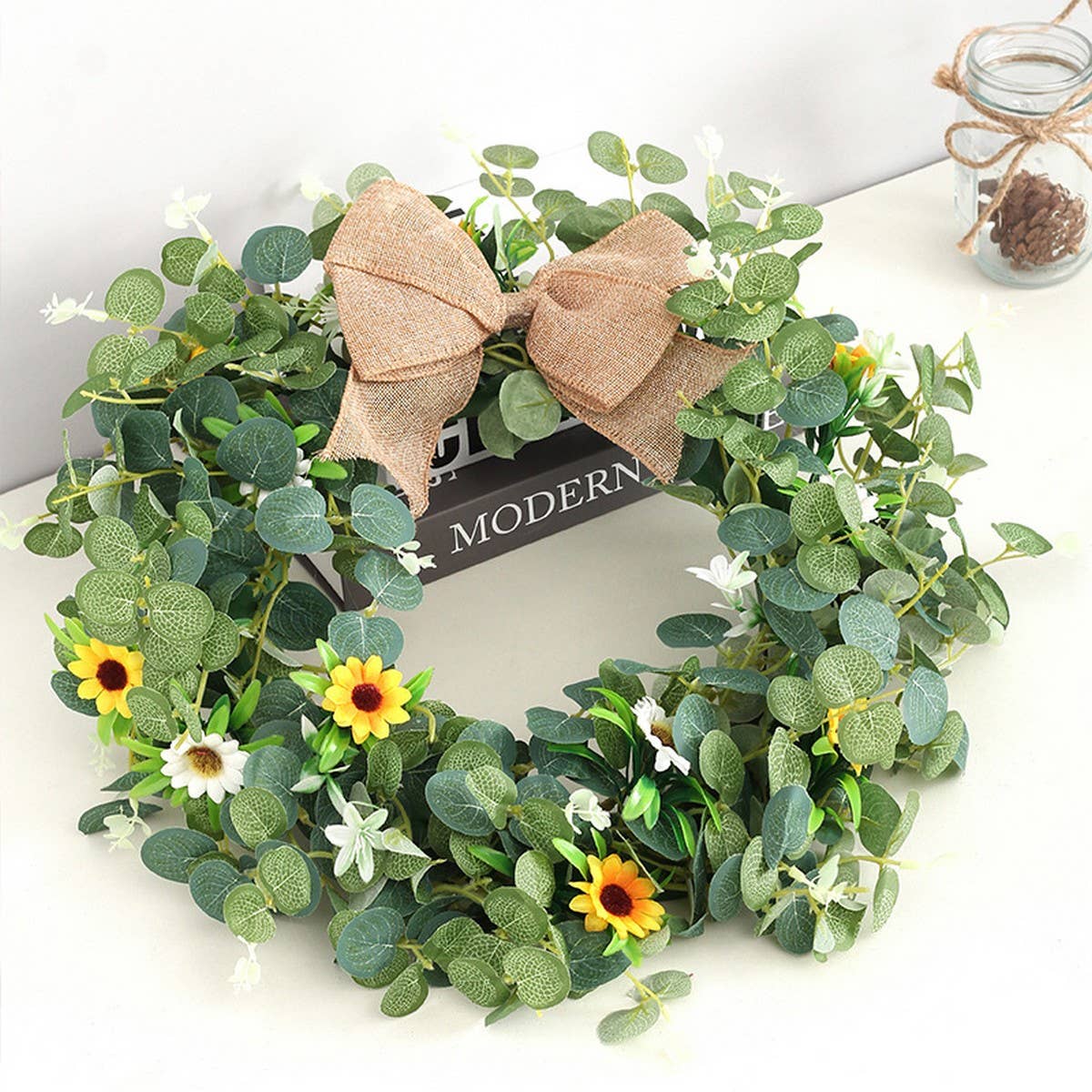 Christmas Eucalyptus Sunflower Door Wreath_CWAJE05411