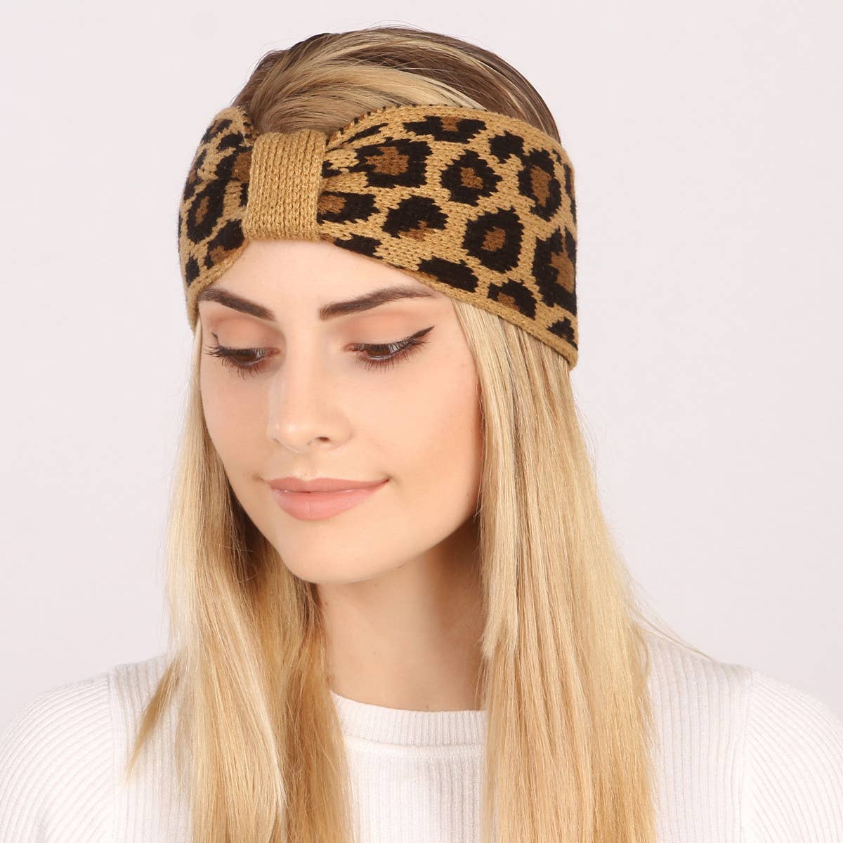 VINTAGE WARM LEOPARD PRINT KNITTED WOOL HEADBAND