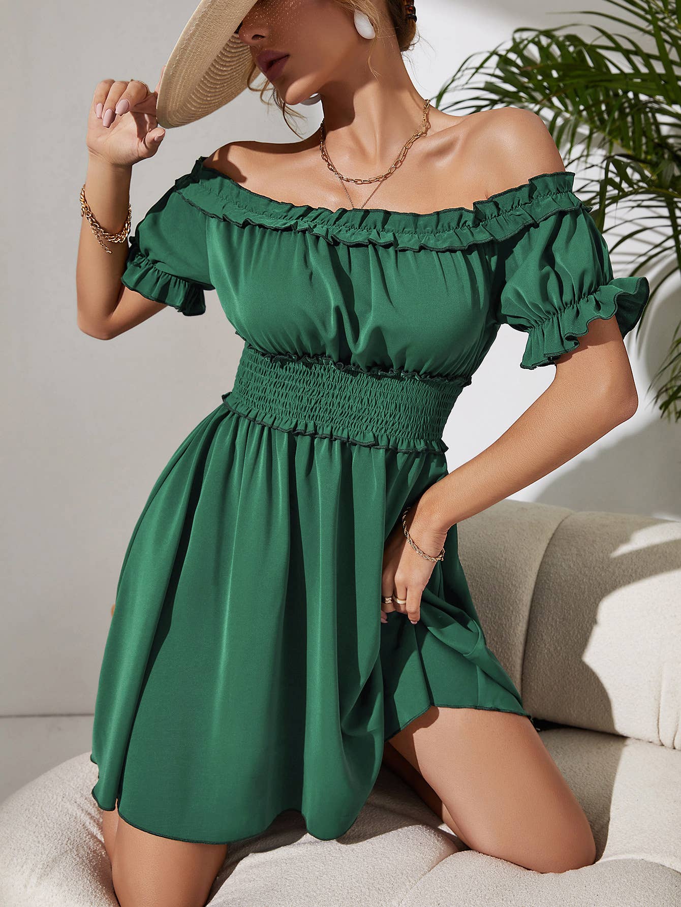 STYLISH ONE-SHOULDER SEXY WAIST SHORT DRESS