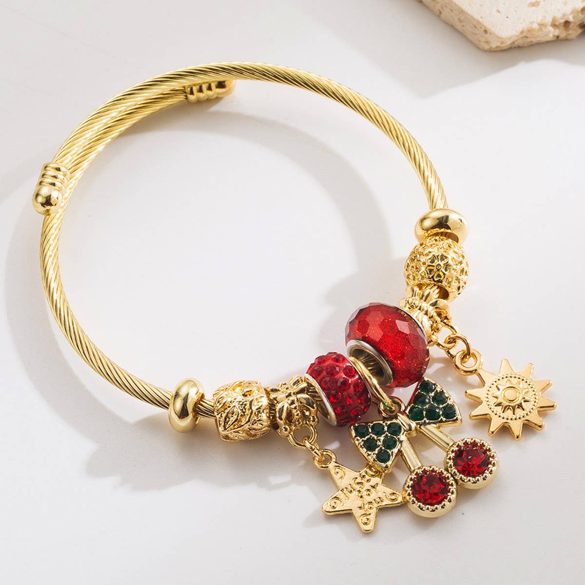 Gold Beaded Bracelet with Crystal Charms