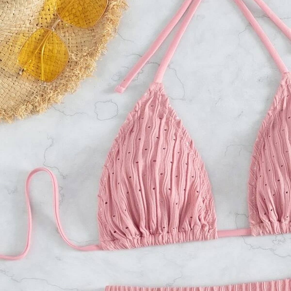 High Waist Bikini Set,Slimming Solid Color Swimsuit