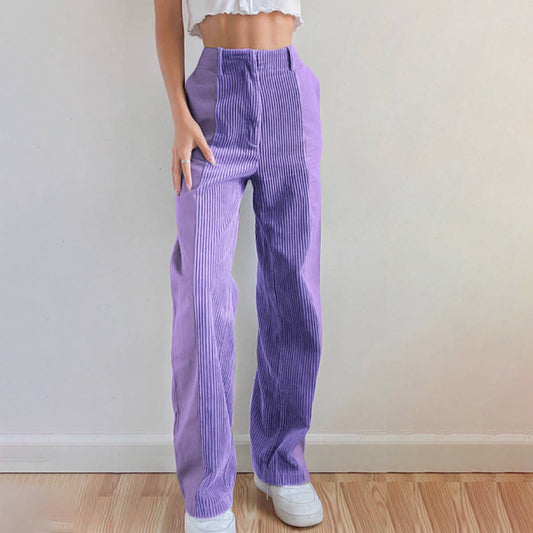 LOOSE-FITTING PANTS SOLID CORDUROY PANTS