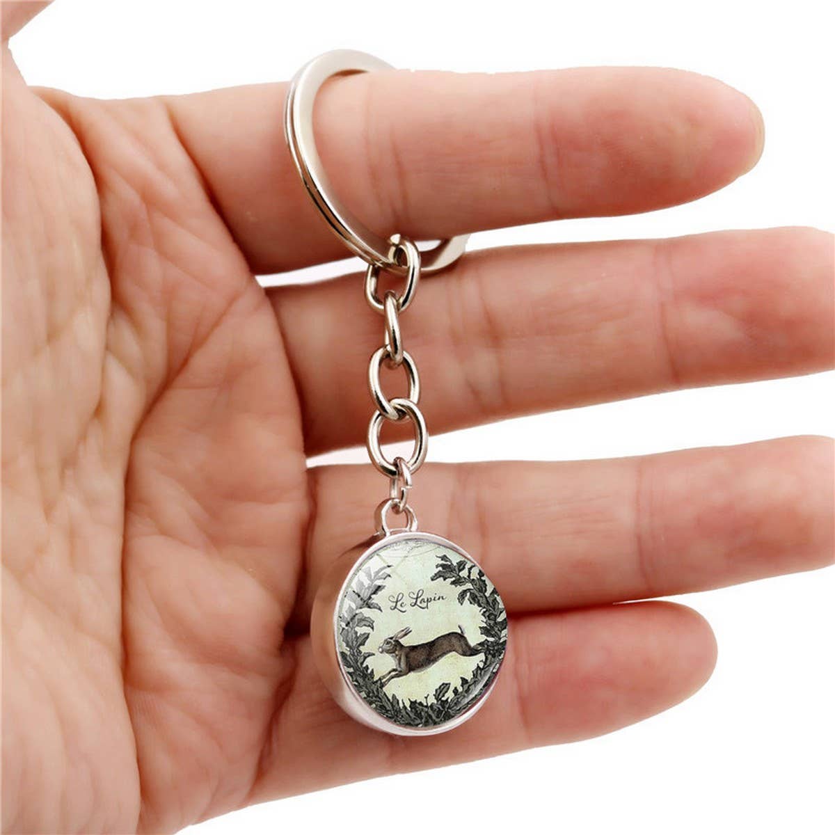 EASTER RABBIT CRYSTAL GLASS BALL PENDANT KEYCHAIN