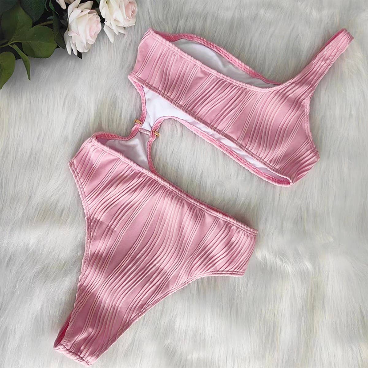 SOLID COLOR ONE SHOULDER SEXY ONE PIECE SWIMSUIT_CWMW0159