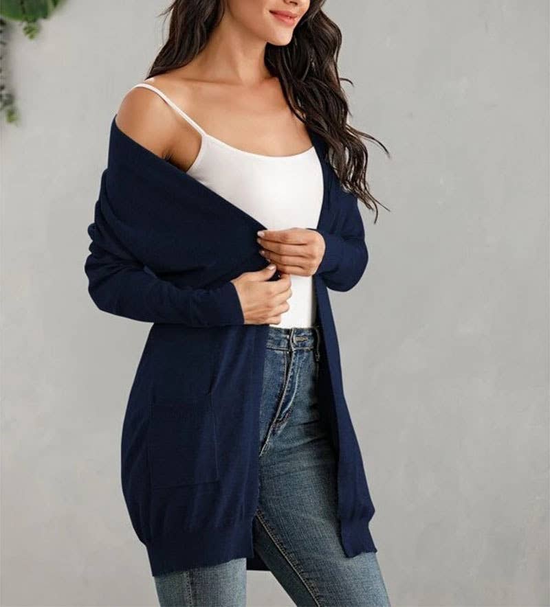LONG SLEEVE SOLID COLOR CARDIGAN WITHOUT BUTTON