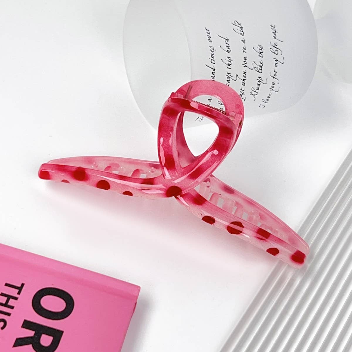 Pink polka dot hollow hairpin, simple student_CWAHA2077