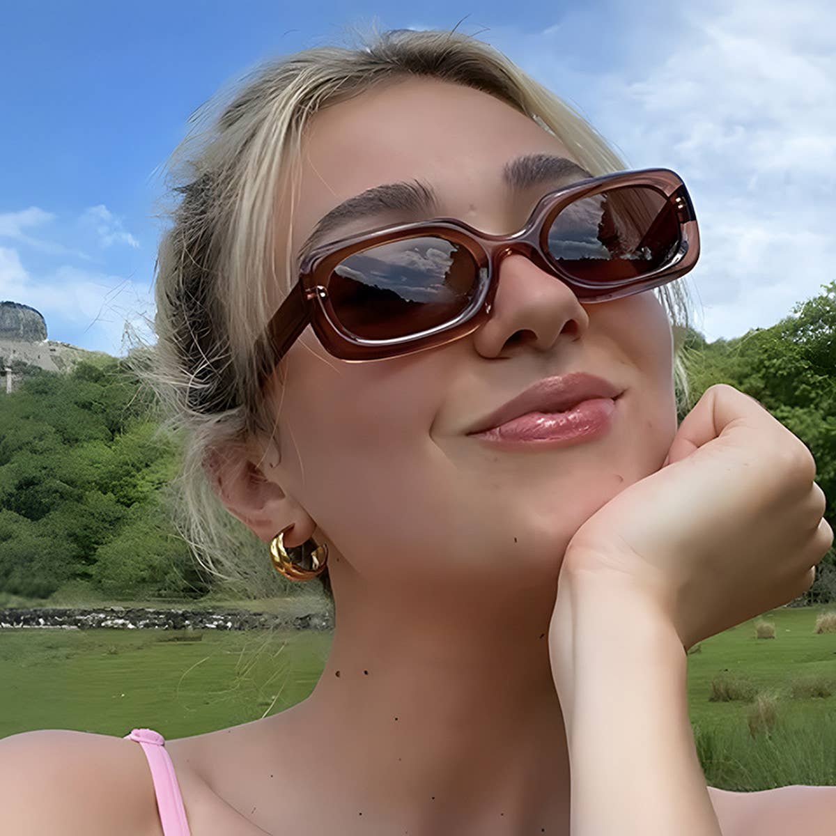 VINTAGE OVAL PLAID SUNGLASSES