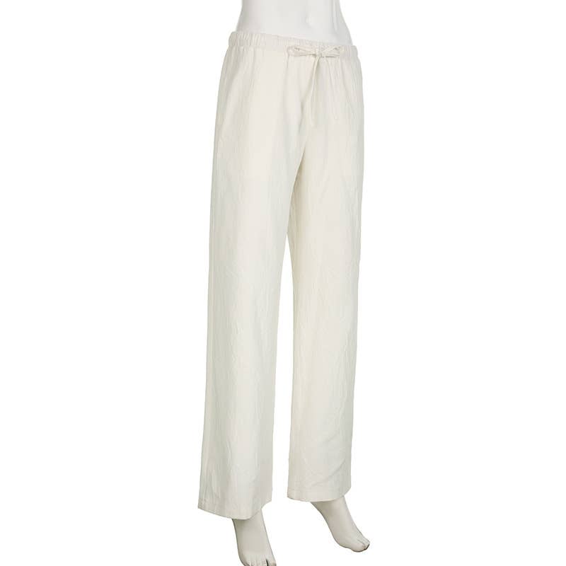 Simple style solid-color drawstring woven pants