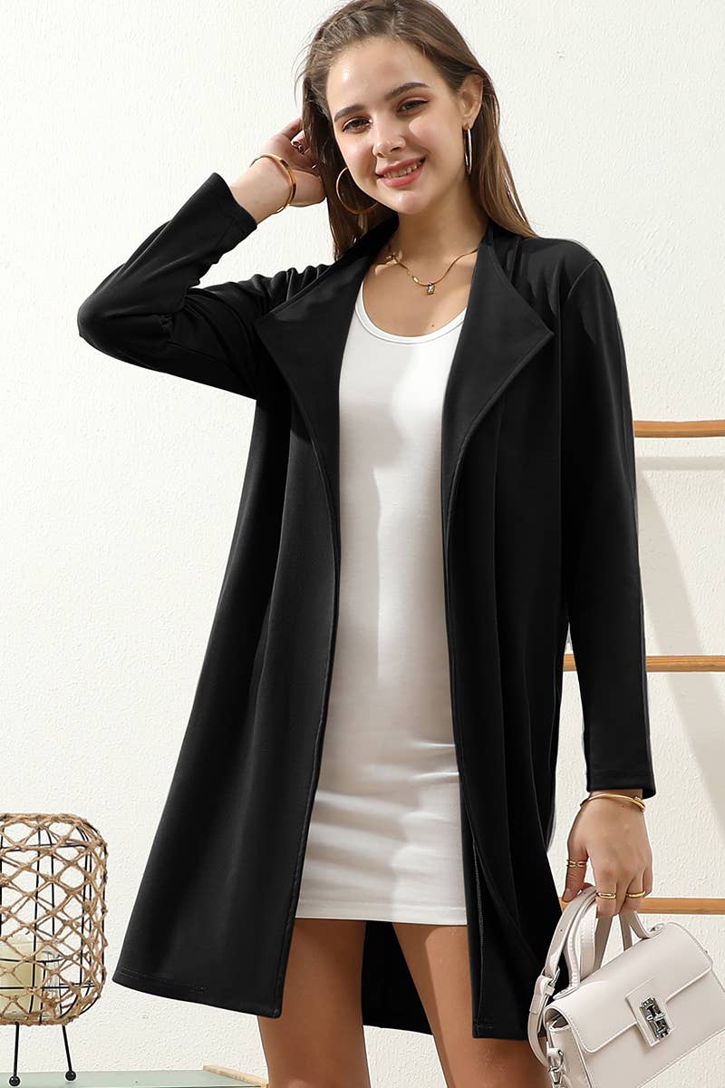 CWOCO153_DRAPE OPEN FRONT OFFICE TRENCH JACKET BLAZER