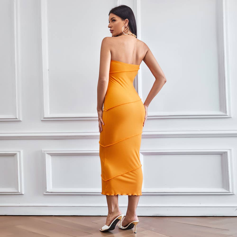 Sexy strapless hip-hugging solid-colored dress