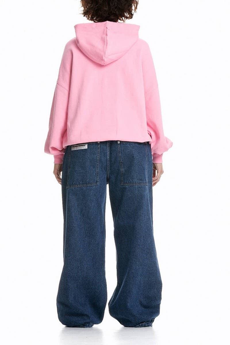 CWOHOL1115_STAR LETTER EMBROIDERED STREETWEAR UNISEX HOODIE