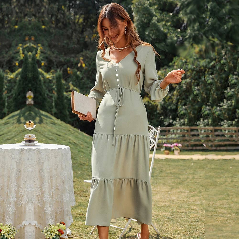 Loose,casual,cinched waist elegant ruffled dress