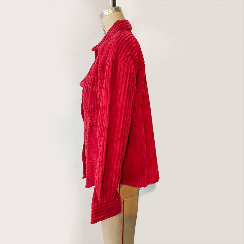 STYLISH LAPEL POCKET LONG-SLEEVED WOOLEN JACKET