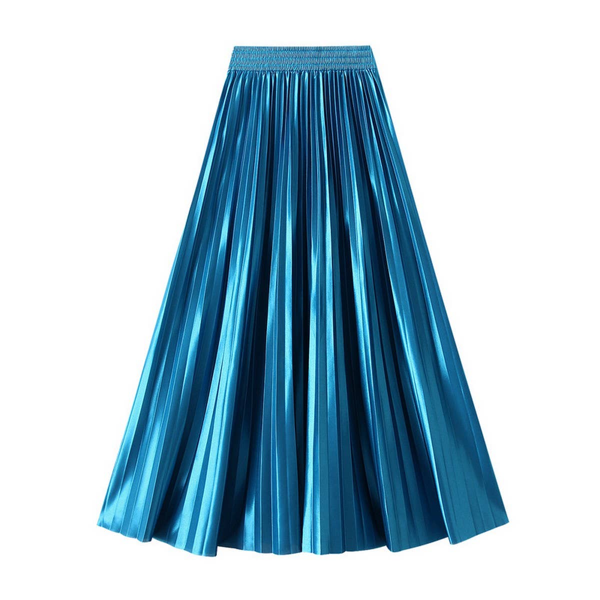 Slimming Shiny High-Waist Pleated Midi Skirt_CWBMS0329