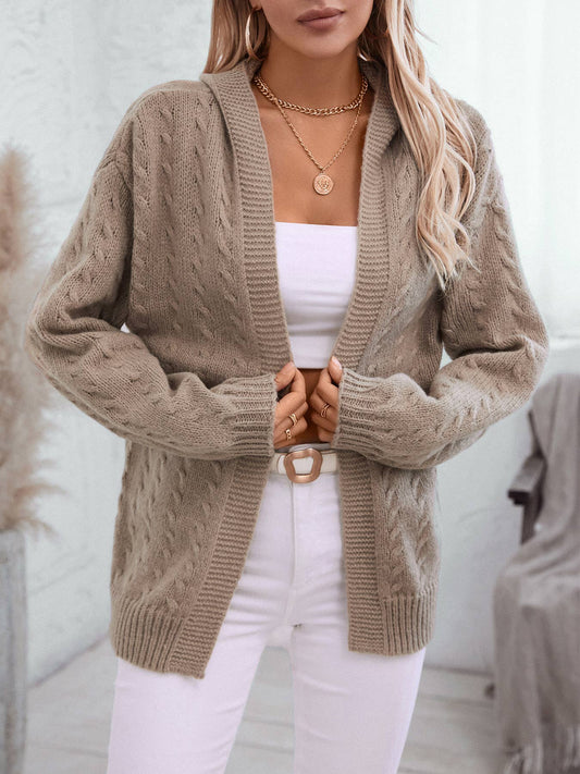 VINTAGE SOLID COLOR LOOSE HOODED CARDIGAN