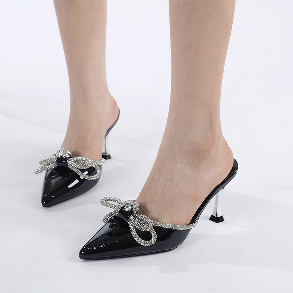 RHINESTONE BOW POINTED TOE HIGH HEELS