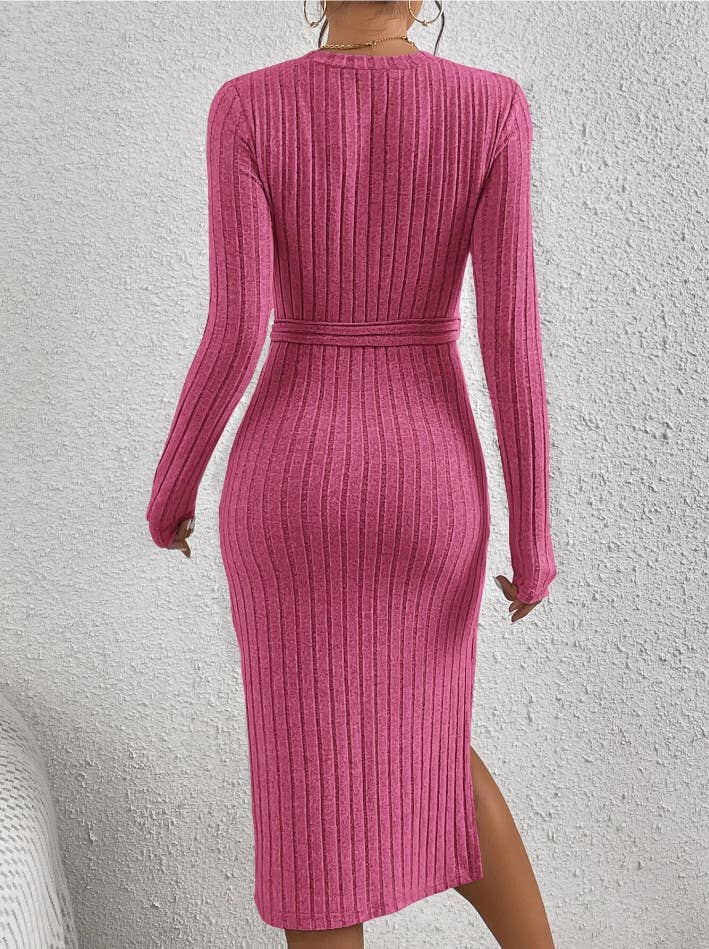 ROUND NECK SLIT UNDER THE WAIST PIT DRESS