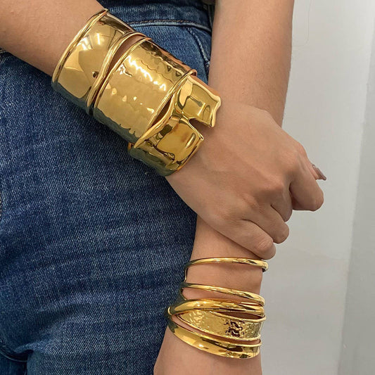 Bold Gold Open Cuff Bracelet in Stainless Steel_CWAJE4623