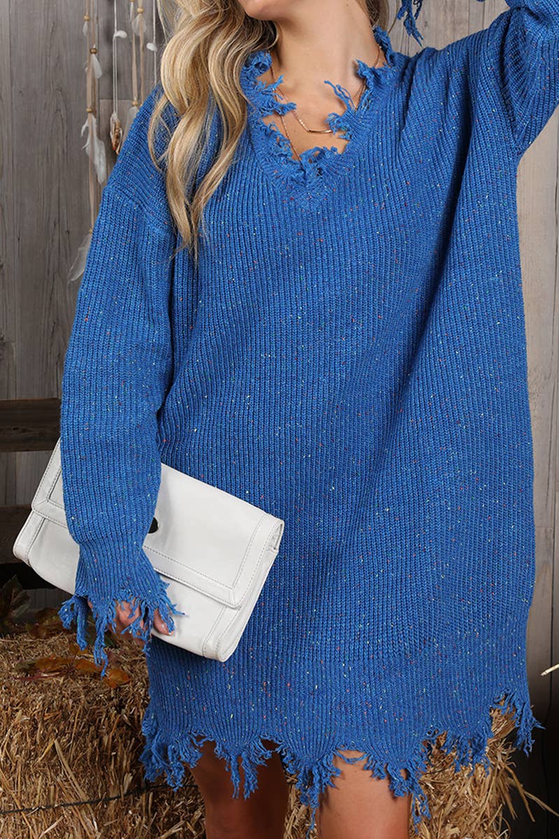 CWDSD10363_INPLUS SOFT TWO TONE DISTRESSED HEM SWEATER DRESS