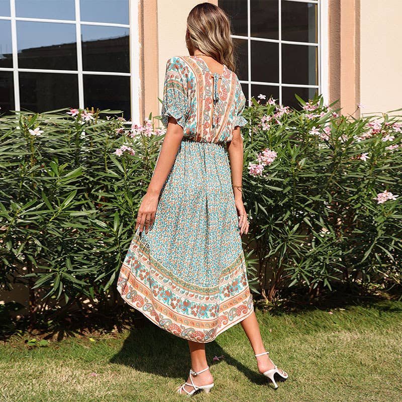Printed irregular Bohemian dress