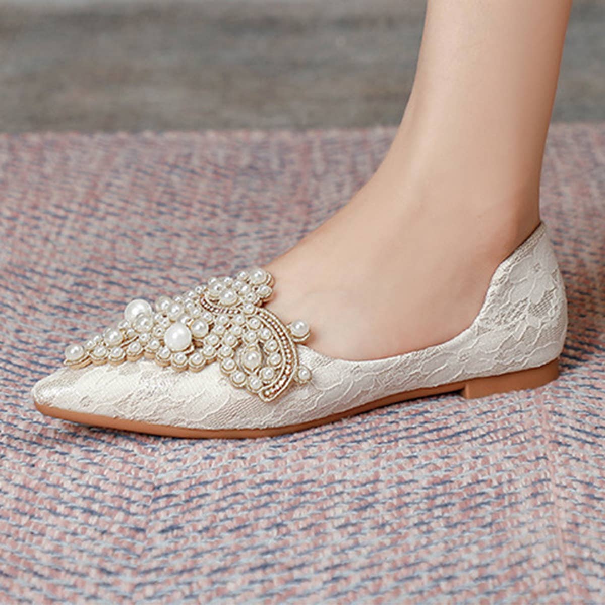 Lace Pearl Ballet Flats for Women, Bridal Style