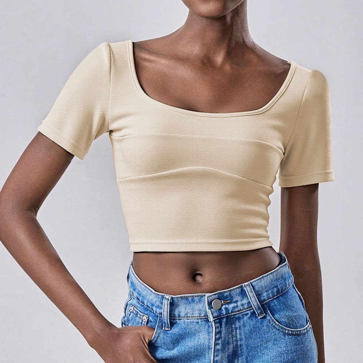 Fashion and simple short crop neck casual Top