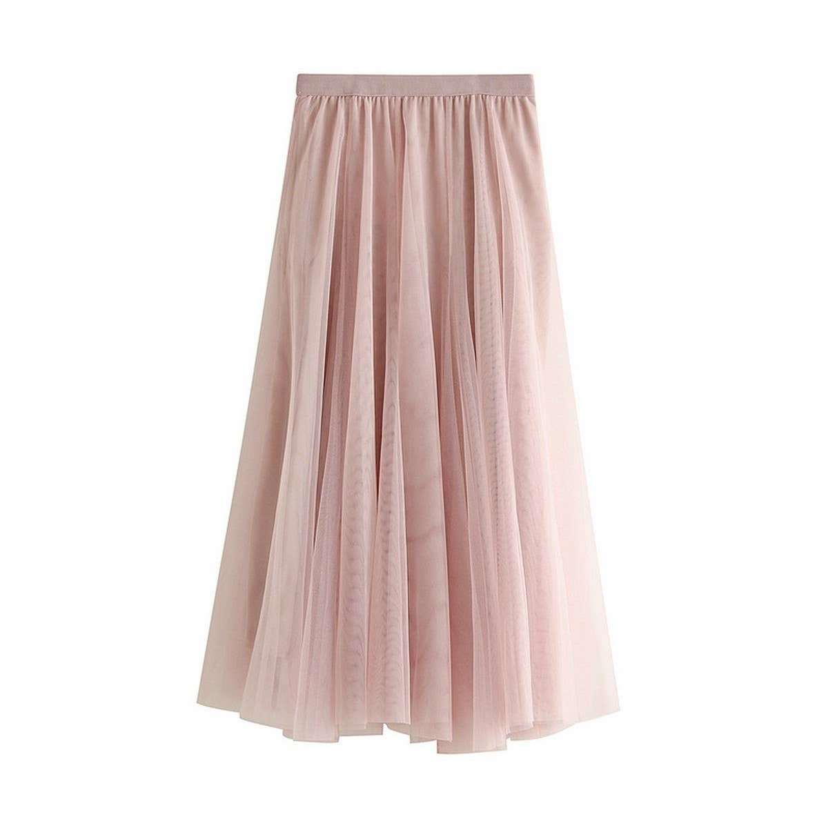 High-Waist Tulle A-Line Pleated Midi Skirt