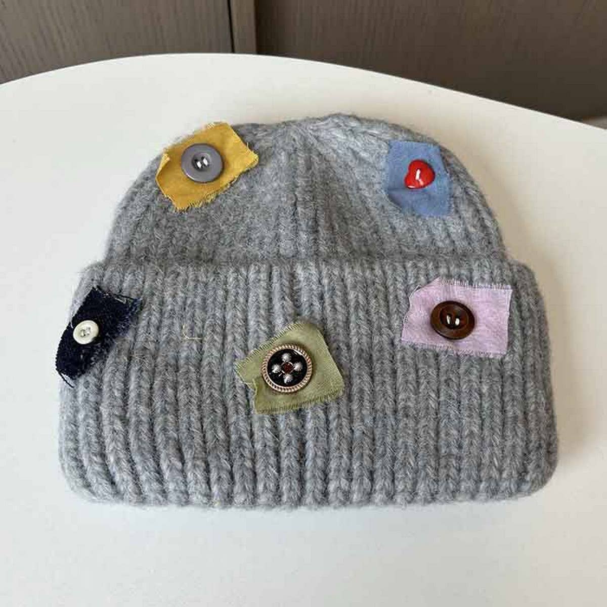 WARM PATCH BUTTON KNIT HAT_CWAB2908