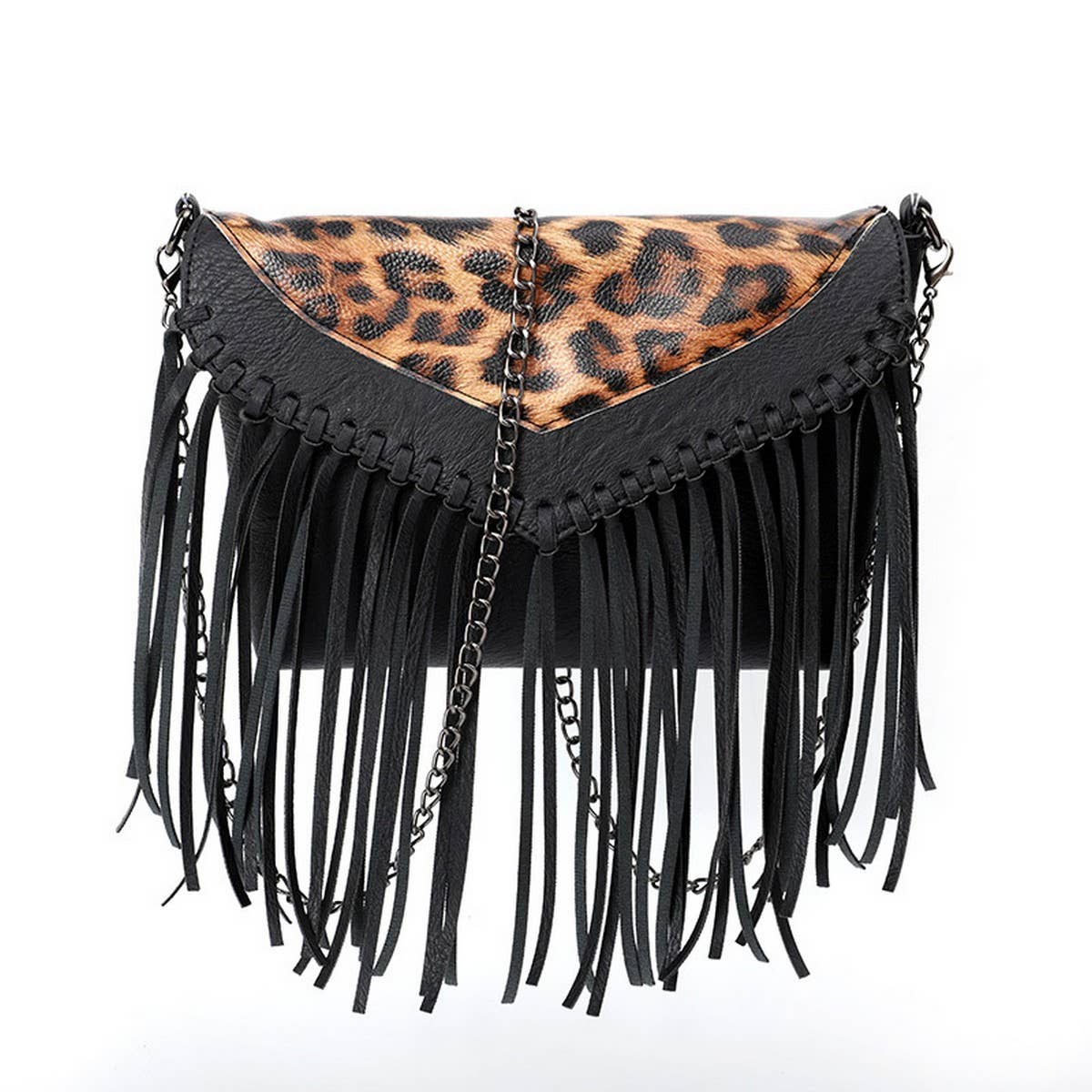 CWAB4565_LEOPARD PRINT TASSEL CHAIN SHOULDER BAG