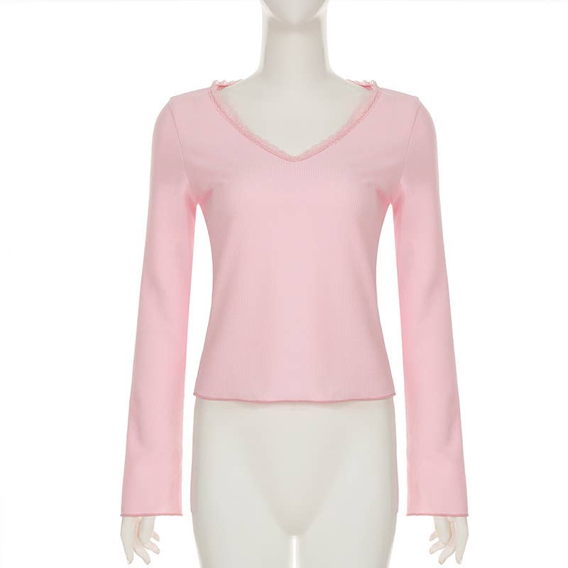 V-NECK BASE SPICE SLIM SEXY LONG SLEEVE T-SHIRT